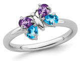 2/3 Carat (ctw) Natural Amethyst And Blue Topaz Butterfly Ring in Sterling Silver